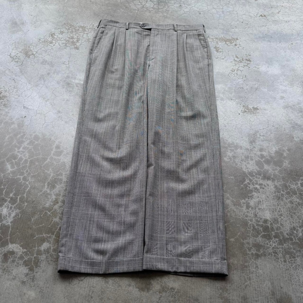 Vintage 90's HAGGAR 100% wool grey brown pleated wide leg trousers dress slacks